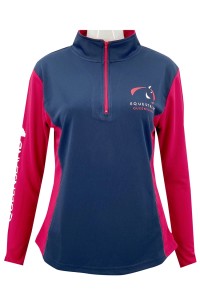 Design Contrast Half Chest Zipper Long Sleeve Corporate Collar Contrast Zipper Women's Racing Training Wear Sweatshirt Design Functional Sweatshirt Supplier W221 side view
